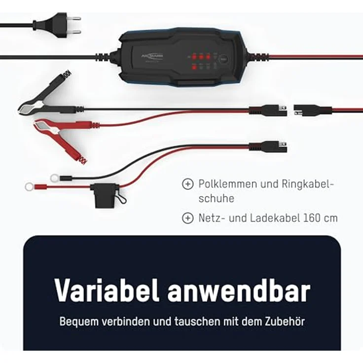 Ansmann Intelligentes 8-Stufen Ladegerät 6V 12V / 2A mit LCD-Display für Blei-Säure-, Blei-Gel- und Blei-Vlies-Batterien, sowie 12V LiFePo4 Batterien für Auto, Motorrad und Kleintransporter - Verpolschutz, Überladeschutz, langes Kabel – Bild 3