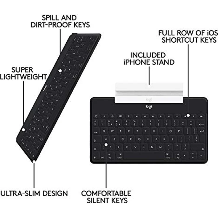 Logitech Keys-to-Go Kabellose Tablet-Tastatur, Bluetooth, iOS-Sondertasten, Ultraleicht & Geräuschlos, 3-Monate Akkulaufzeit, Fürs Tablet und Smartphone, Englisches QWERTY-Layout - schwarz – Bild 6