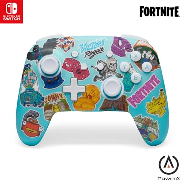 PowerA Verbesserter Kabelloser Controller für Nintendo Switch - Fortnite Sticker Mania, Gamepad, Bluetooth-Controller, Aufladbar, Offiziell Lizenziert – Bild 1
