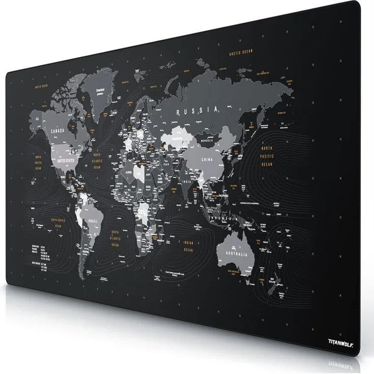 Titanwolf XXXL Gaming Mauspad, 1800 x 800 mm, rutschfest, abwaschbar, schwarz, mit Weltkarte