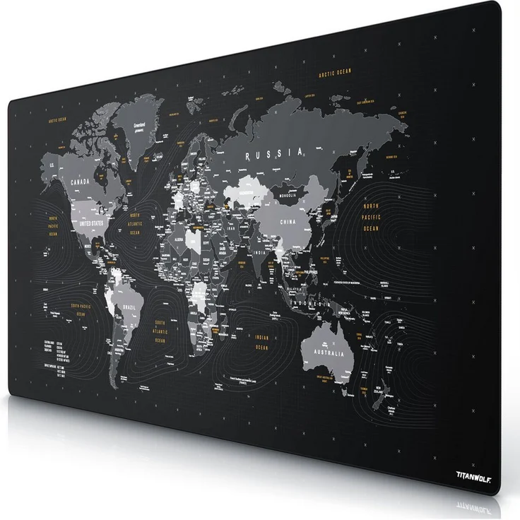 Titanwolf XXXL Gaming Mauspad, 1800 x 800 mm, rutschfest, abwaschbar, schwarz, mit Weltkarte