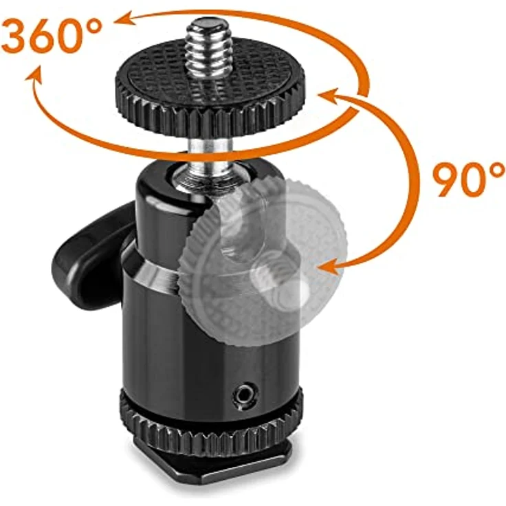 Walimex pro Premium Mini Stativkopf Kugelkopf mit 1/4 Blitzschuhadapter, 360° Drehbar Ball Head mit Hot Shoe Adapter für Kameras, LED Licht, Mikrofone, 1,5 kg Belastbarkeit – Bild 3