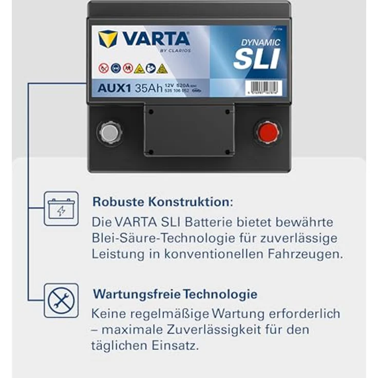Varta Aux1 53506 Silver Dynamic, AGM Stützbatterie 12V 35Ah mit niedriger Selbstentladung – Bild 6