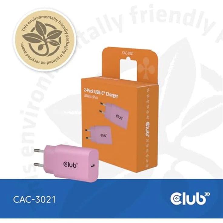 Club 3D Club3D Lifestyle Ladegerät USB-C, 30Watt, 2x Anschlüsse, pink, kompakte Bauweise – Bild 6