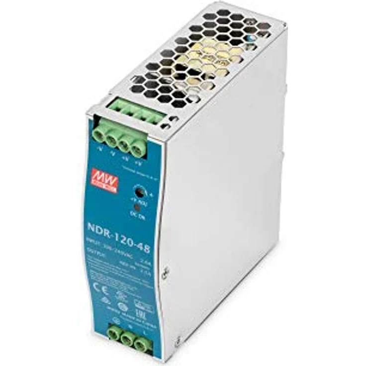 Digitus DIN-Schienen-Netzteil 48V120W, kompaktes PC Netzteil mit Überlast-, Kurzschluss- und Überspannungsschutz, Silber, Grün – Bild 1