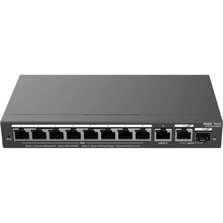 Ruijie SWITCH REYEE RG-ES210GS-P, 10-Port 10/100 Mbps Desktop Switch mit 8 PoE/PoE+ Anschlüssen, cloud-managed, Schwarz – Bild 2