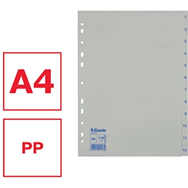 ESSELTE Aktenordner Esselte Kunststoff-Register, Zahlen 1-12, A4, Weiß – Bild 2