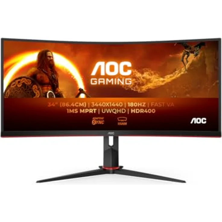 AOC Gaming CU34G2XP - 34 Zoll WQHD Curved Monitor, 180 Hz, FreeSync Prem., HDR400 (3440x1440, 1ms GtG, HDMI, DisplayPort, USB Hub) schwarz-rot – Bild 2