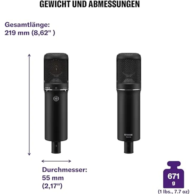 Yamaha YCM705 B, 1” Großmembran Kondensatormikrofon mit Niere, 20 Hz - 20 kHz, 140 dB max. SPL, schwarz – Bild 2