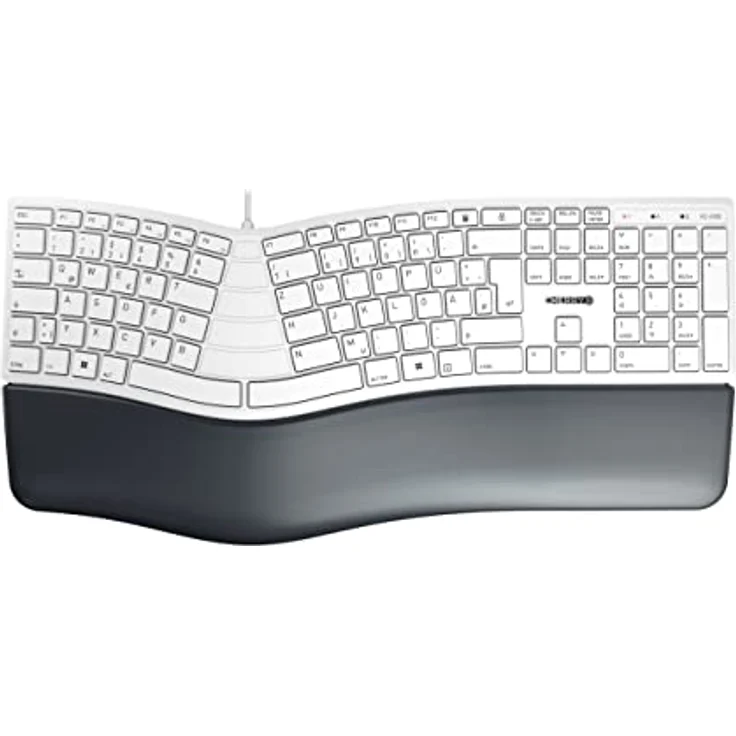 CHERRY KC 4500 Ergo, ergonomische Tastatur, Deutsches Layout (QWERTZ), kabelgebunden, gepolsterte Handballenauflage mit Memory-Schaum, geschwungenes Tastenfeld, weiß-grau – Bild 1