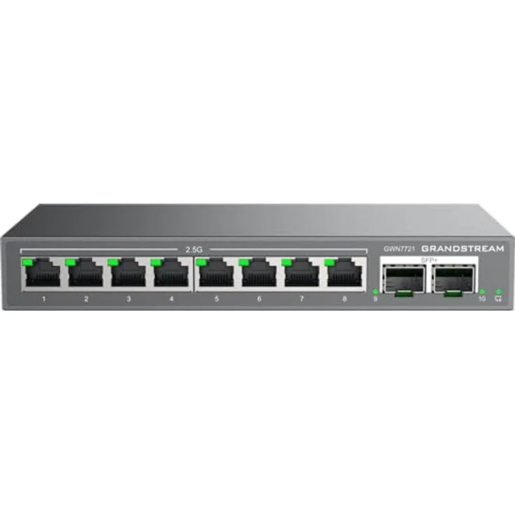 Grandstream GWN7721, L2 Lite Switch mit 8x 2,5G Ethernet und 2x 10G SFP+ Ports, 10 Ports, ideal für kleine und mittelständische Unternehmen