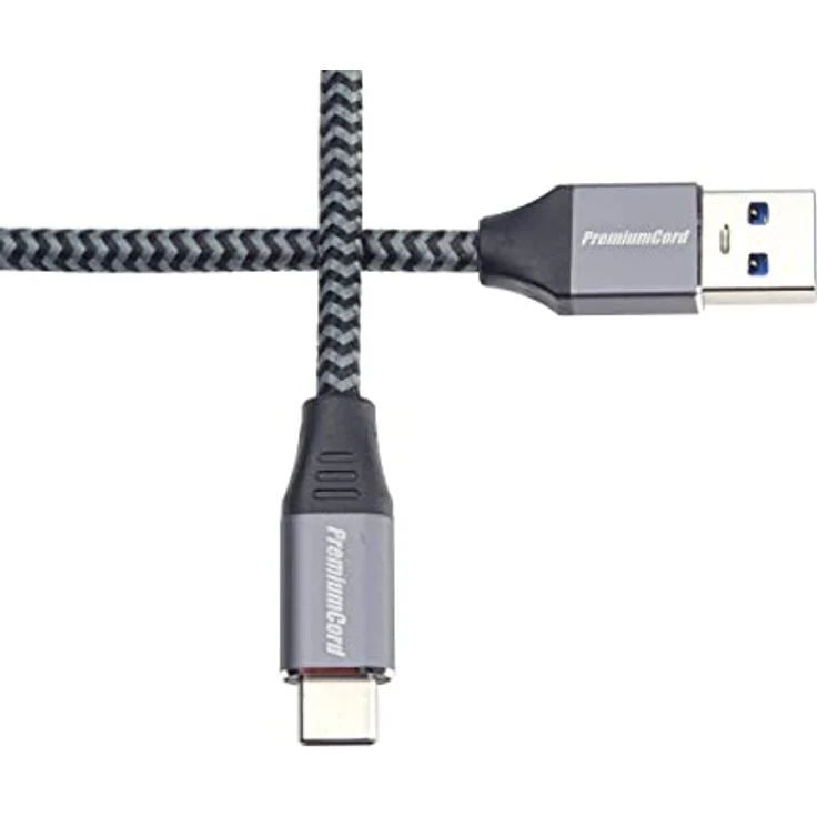 PremiumCord USB-C auf USB 3.0 Verbindungskabel 3m, Datenkabel SuperSpeed bis zu 5Gbit/S, Schnellladung bis zu 3A, USB 3.1 Generation 1 Typ C Stecker, Textilkabel Geflecht, Farbe Schwarz, Länge 3m – Bild 4