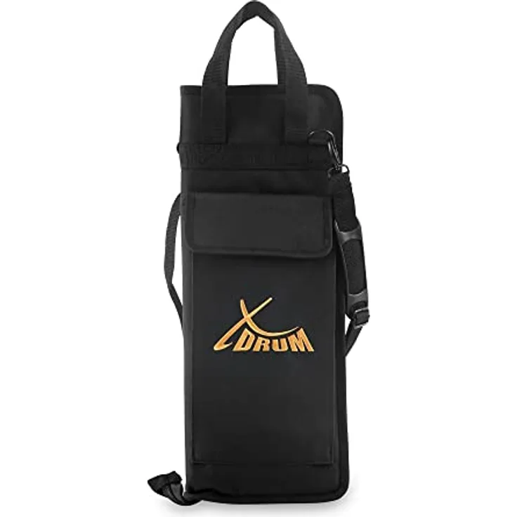 XDrum Drumsticktasche - Robuste Tasche für Drumsticks - Unterteilte Innenfächer - Aufgesetzte Außentasche - Verstellbarer Schulterriemen - Schwarz