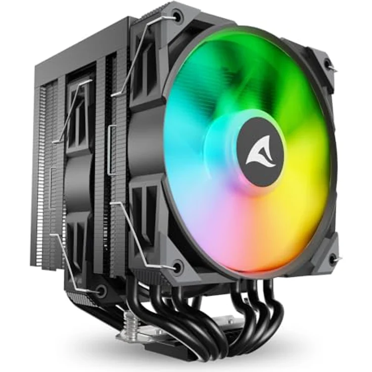Sharkoon A60 RGB Black Air Cooler, leistungsstarker CPU Kühler mit 121,55 m³/h Luftstrom, 500-1800 RPM, RGB-LED-Beleuchtung, Schwarz – Bild 1