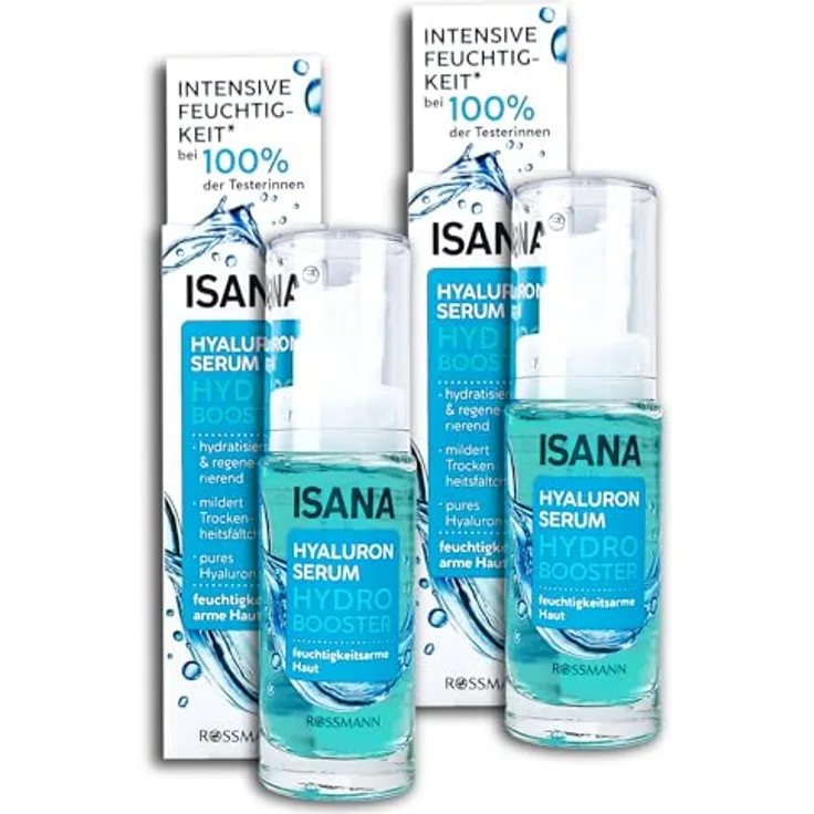 ISANA Hydro Booster Hyaluron-Serum 2 x 30 ml, mit 24h Feuchtigkeitspflege und Hyaluron-Effekt, leicht und schnell einziehend