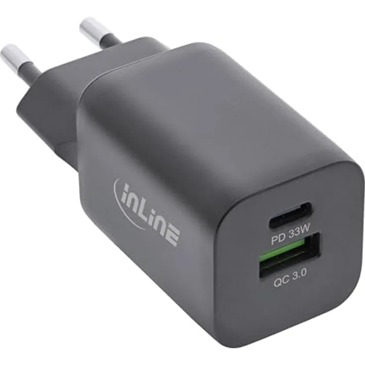 InLine® Power Delivery + Quick Charge USB Netzteil, 33W, USB-A + USB-C, schwarz, für schnelles Laden von Smartphones und Tablets