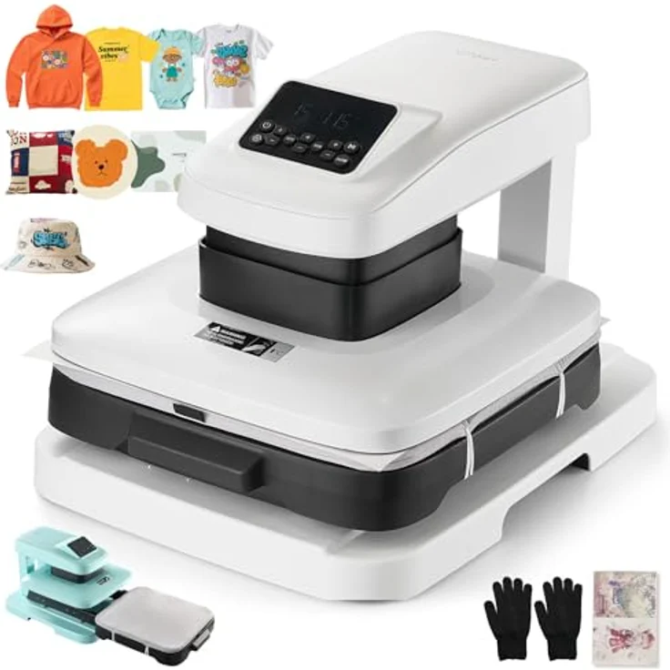 VEVOR automatische Hitzepresse AP-999, 38 x 38 cm T-Shirt-Presse mit digitaler Anzeige, automatischer Freigabe und einstellbarem Druck, Weiß – Bild 1