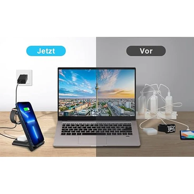 M2 TEC Wireless Charger 3-in-1, schnelles kabelloses Ladegerät mit 15W Schnellladung für Apple Watch und AirPods Pro, faltbares Design, Qi-zertifiziert – Bild 3