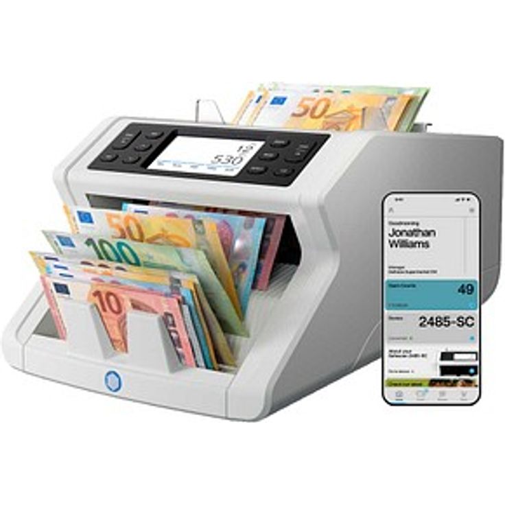 Safescan Banknotenzähler 2485-SC, Geldzählmaschine mit 100 % Falschgelderkennung, Wertzählung für bis zu 40 Währungen, Bluetooth App-Funktion, Touch-Display