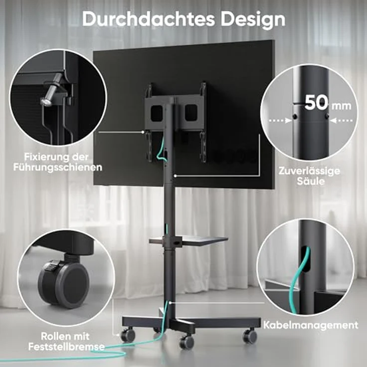 ONKRON TV Ständer rollbar für 23-60 Zoll Bildschirm bis zu 40 kg, höhenverstellbar Schwarz TS1137-B – Bild 5