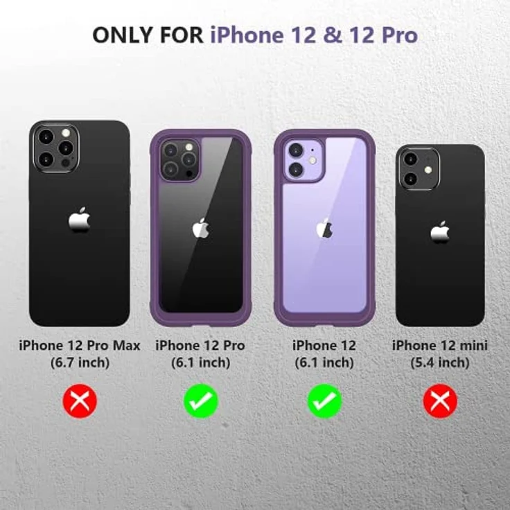 Miracase 360 Grad Hülle für iPhone 12/12 Pro (6.1 Zoll), Ganzkörper Schutzhülle mit integriertem Glas Displayschutz, stoßfeste Fullbody Handyhülle, Lila – Bild 2