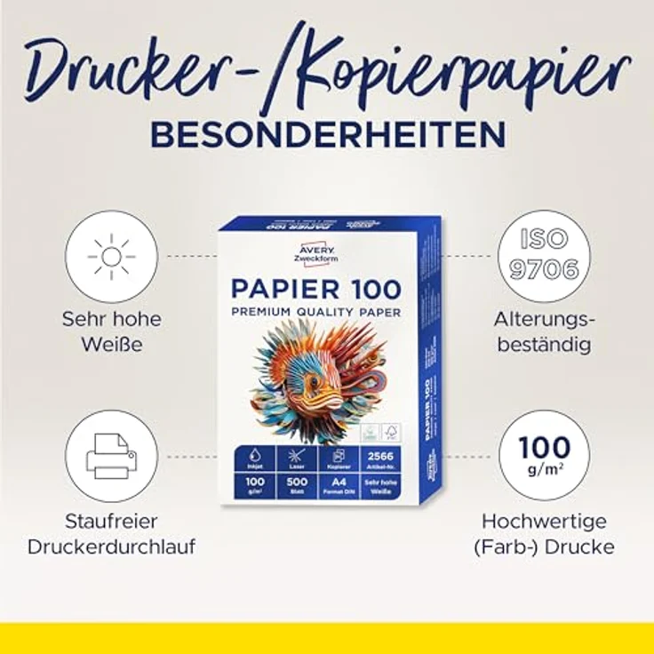 Avery Zweckform 2566 Drucker--Kopierpapier (500 Blatt, 100 g-m², DIN A4 Papier, hochweiß, für alle Drucker) 1 Pack – Bild 3