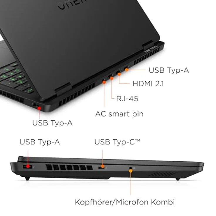 HP Omen 16 Gaming Laptop, 2K WUXGA Display 1920x1200, AMD Ryzen 9 8940HX, NVIDIA GeForce RTX 5060 (8 GB), 16GB RAM, 1TB SSD, RGB-QWERTZ, Shadow Black – Bild 5