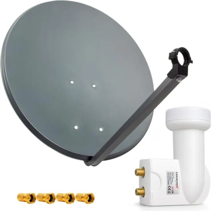 PremiumX PXS60 Satellitenschüssel 60cm Anthrazit mit Twin LNB, 4x F-Stecker, HD/4K Empfang