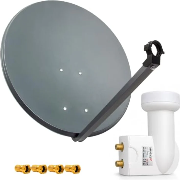 PremiumX PXS60 Satellitenschüssel 60cm Anthrazit mit Twin LNB, 4x F-Stecker, HD/4K Empfang – Bild 1