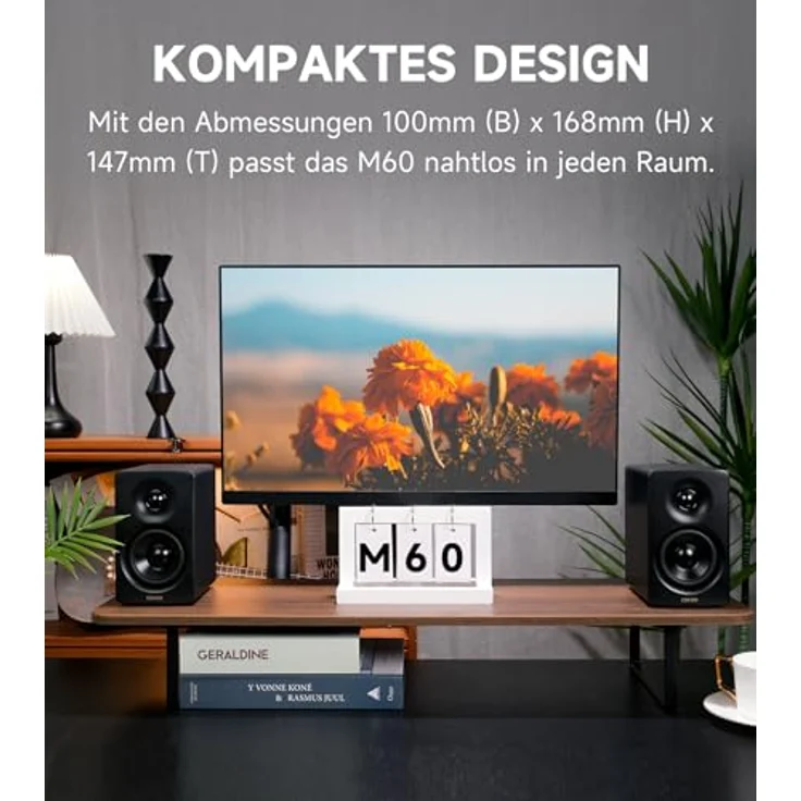 Edifier M60 Multimedia-Lautsprecher Bluetooth 5.3, 66W RMS, Hi-Res Audio & Hi-Res Wireless Audio, LDAC, 3" Mittelbass & 1" Hochtöner, USB-C & Aux-Eingänge, Kompakter Desktop Lautsprecher - Schwarz – Bild 2