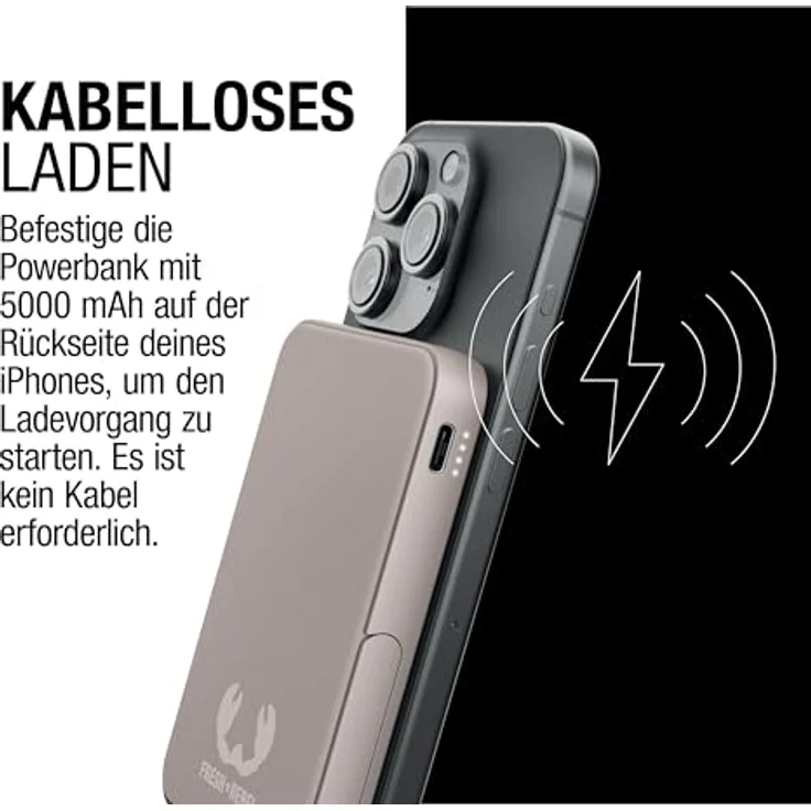 Fresh 'n Rebel Wireless Magnetic Powerbank 5000mAh, MagSafe-kompatibel, PD 20W Schnellladung, USB-C Port, tragbar, mit Ständer (Silky Sand) – Bild 3