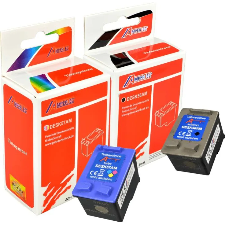 Ampertec Druckerpatrone, 2 Kompatible Tinten, ersetzt HP SA342AE 56+57, Doppelpack KCMY (Magenta, Cyan, Gelb, Schwarz)