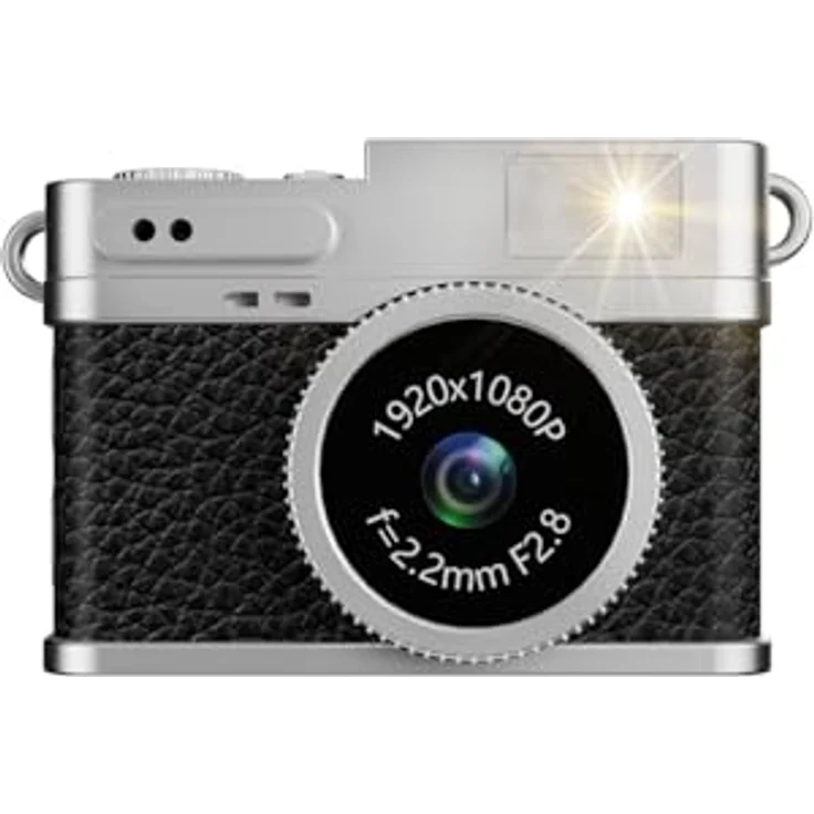 Easypix MiniPro XS1, Digitalkamera 2 Megapixel im Retro-Look, Full HD Video, Schwarz/Silber, mit integriertem Blitz und Akku – Bild 3
