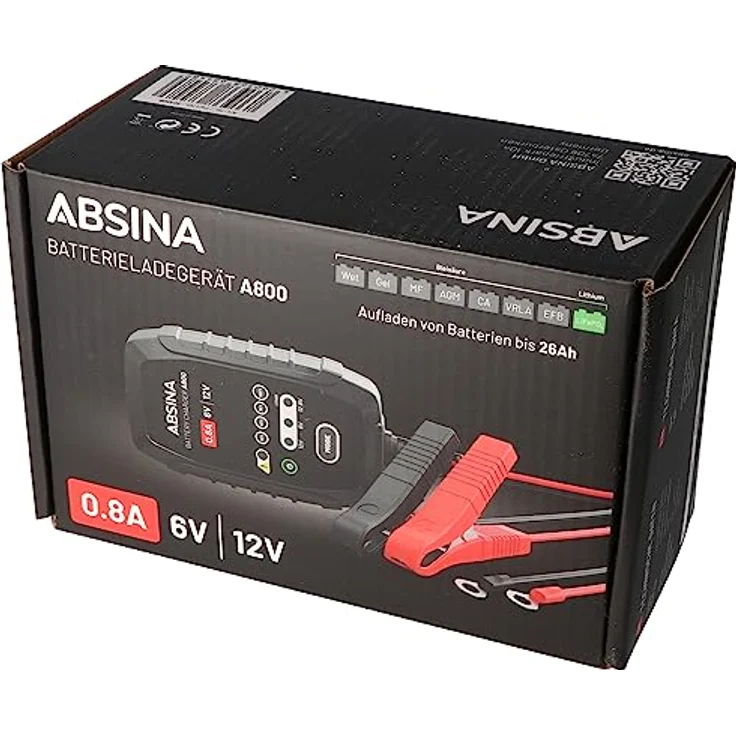 ABSINA A800 Blei-/Gel-/Lithium-Ladegerät, 7-Stufen, vollautomatisch, für 6V & 12V Akkus mit Sicherheitstimer und stoßfestem Gehäuse – Bild 5