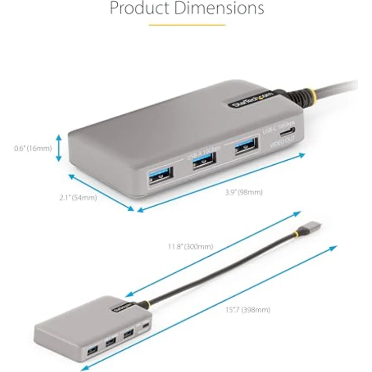 StarTech.com 4-Port USB-C Hub mit DP Alt Mode Videoausgang 4K 60Hz - USB-C auf 3X USB-A & USB-C, 100W Power Delivery, USB 3.2 10Gbps, 30cm Kabel, USBC Verteiler/Splitter USB-C zu USB (HB31C3A1CDPPD3) – Bild 4