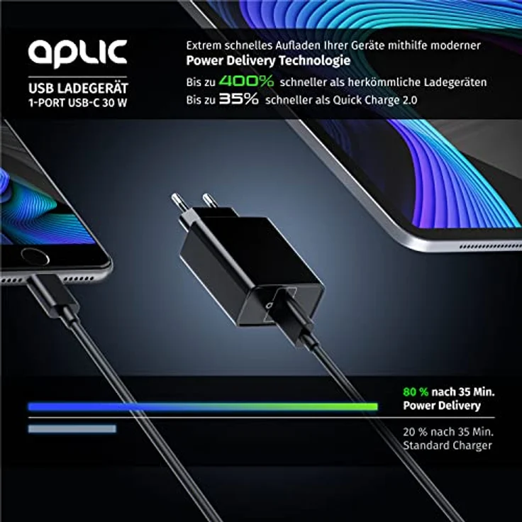 CSL - USB C Ladegerät Netzteil mit Power Delivery 30 Watt - USB Charger Ladeadapter - Schnellladefunktion - Kompatibel mit MacBook Pixel iPhone X XS 8 Plus Samsung S10 S9 S8 Note 8 und mehr – Bild 4