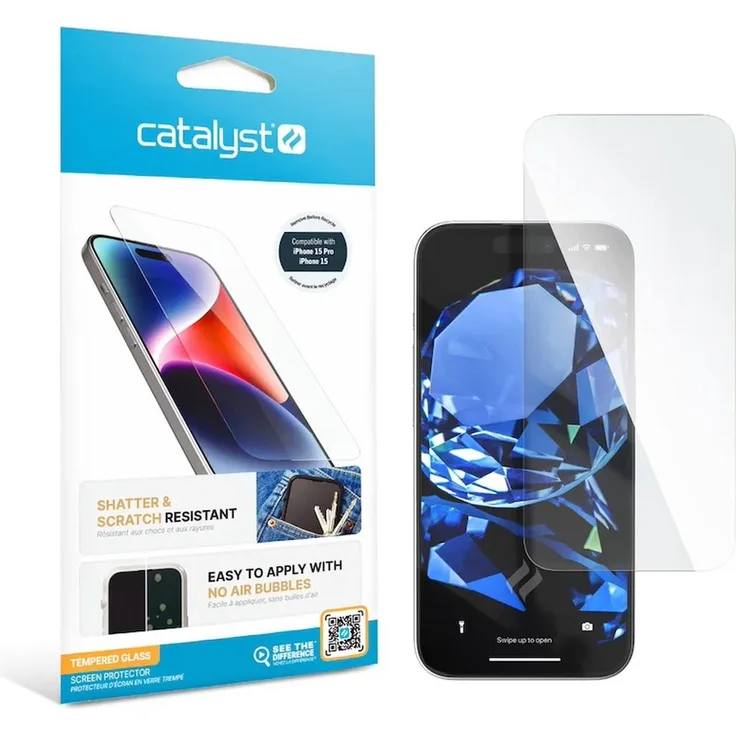 Catalyst Gehärteter Glas Displayschutz für iPhone 15 Pro Max / iPhone 15 Plus, kratzfest, blasenfreie Installation, transparent