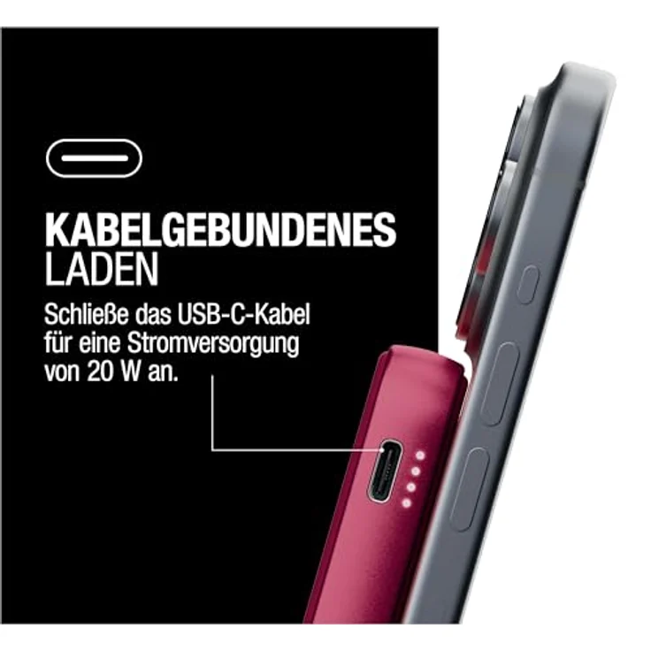 Fresh 'n Rebel Wireless Magnetic Powerbank 5000mAh, MagSafe-kompatibel, PD 20W Schnellladung, USB-C Port (in/Out), tragbar mit Ständer (Berry Red) – Bild 5