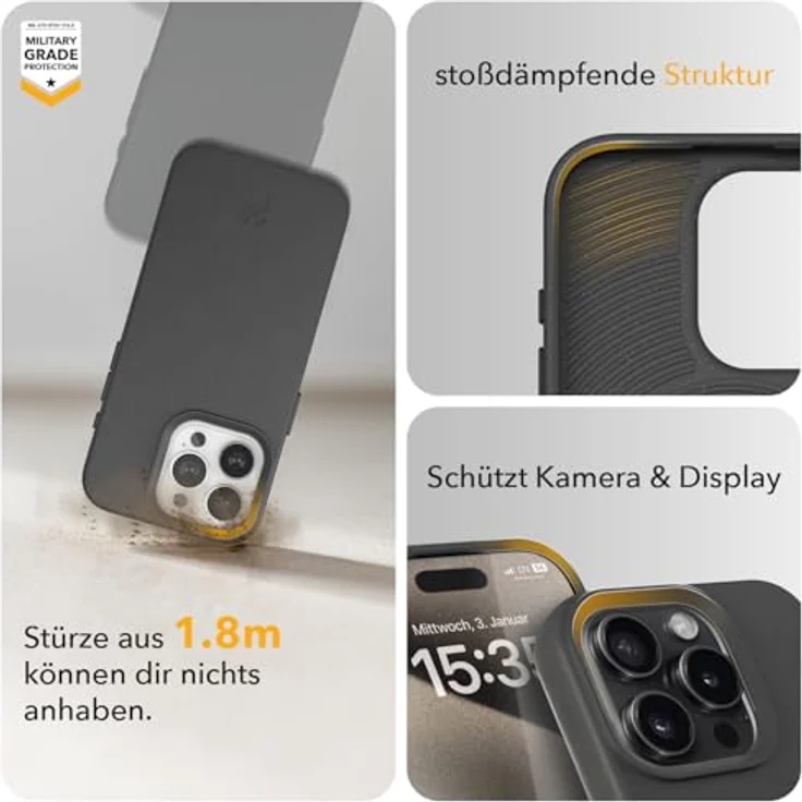 Woodcessories BioCase - Magnetische Handyhülle für iPhone 16 Pro kompatibel mit MagSafe, schwarz - Nachhaltig aus Pflanzen – Bild 4
