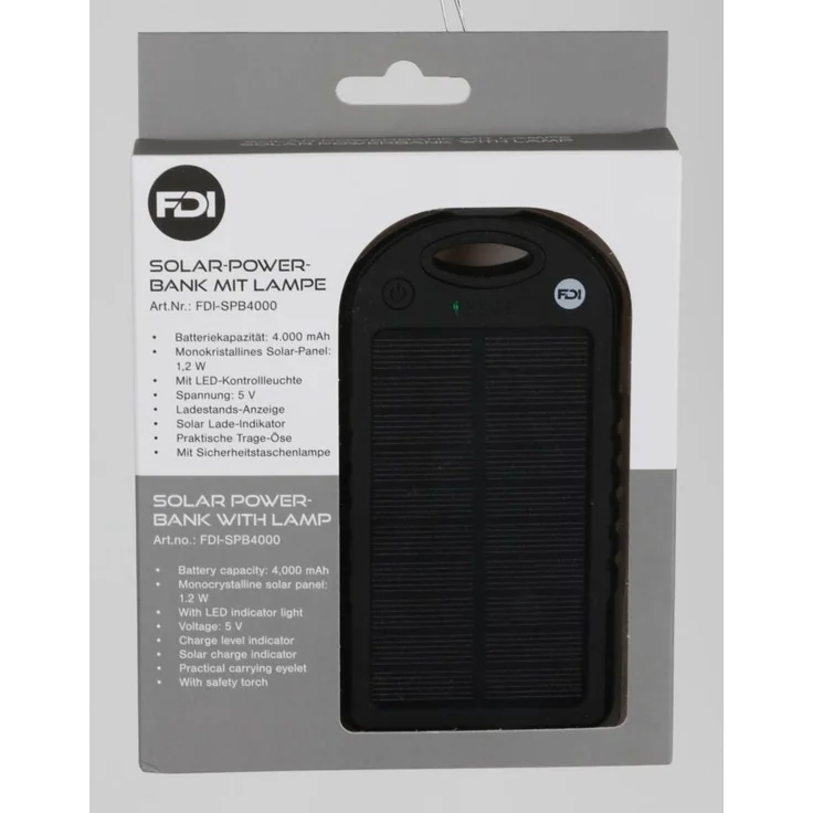 Buri 12x Solar Powerbank 4000mAh, schwarz, tragbares Aufladegerät für Smartphones und Tablets