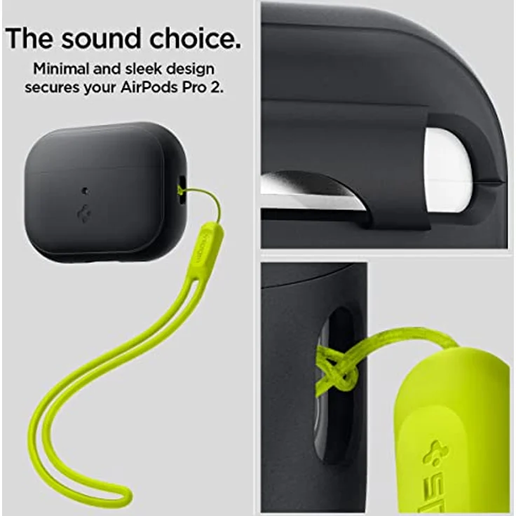 Spigen Silicone Fit Hülle Case für AirPods Pro 2. Generation (2023/2022) - Stoßdämpfend, Schlank und leicht - Schwarz/Grün – Bild 3
