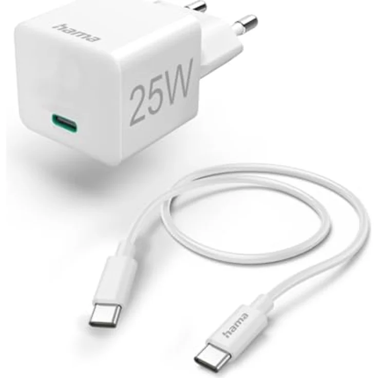Hama Schnellladegerät mit Ladekabel USB-C, Mini-Ladegerät, PD, 25W, 1,5 m, Weiß (00201624) – Bild 2