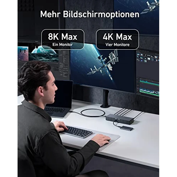 Anker 778 Thunderbolt Dockingstation (12-in-1, Thunderbolt 4), 40 Gbps mit Max 100W Aufladung für Laptop, Single 8K, Quad 4K Bildschirm, Ethernet, 6 USB Ports für M1 Pro/Max MacBook Pro und mehr – Bild 5
