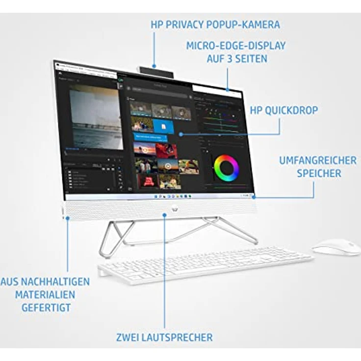 HP All in One PC | 23,8" FHD-Display | Intel Pentium J5040 | 8 GB DDR4 RAM | 256 GB SSD | Intel UHD-Grafikkarte 605 | QWERTZ Tastatur | Windows 11 Home | Starry White – Bild 2