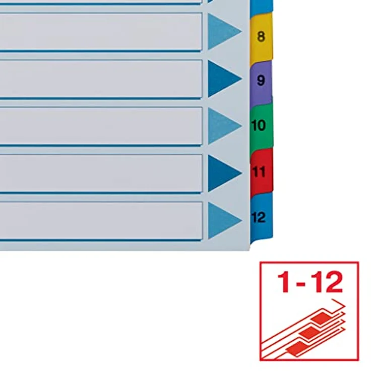 ESSELTE Aktenordner Esselte Ordnerregister Vollformat 1-12 weiß - Langlebiges Register in attraktiver Farbkombination – Bild 3