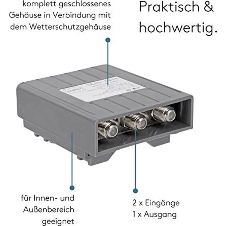 Venton DiSEqC 2/1 Schalter DIWO-218P I Sat Switch für 2 Satelliten 1 Sat-Receiver I Sat Umschalter 2.0 mit Wetterschutzgehäuse - 4K Ultra HD-TV 3D Full-HD I Einkabellösung Sat I kein Multischalter – Bild 3