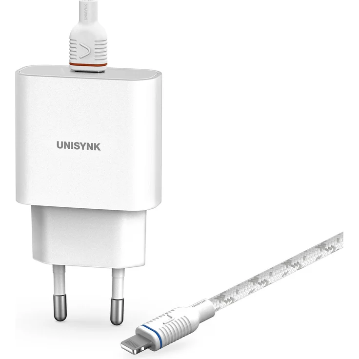Unisynk 10388, Mobilgerät Ladegerät mit 20W Schnellladung, USB Wandladegerät, Weiß, inkl. 2 m Kabel