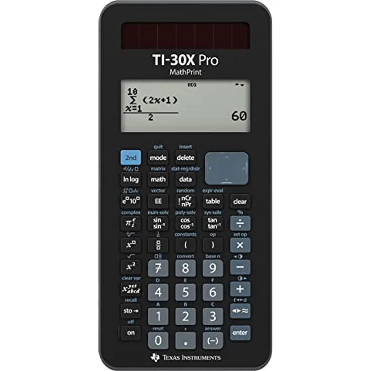 Texas Instruments TI-30X Pro Mathprint Schulrechner (4-zeiliges hochauflösendes Display, Solar- und Batteriebetrieb) Schwarz