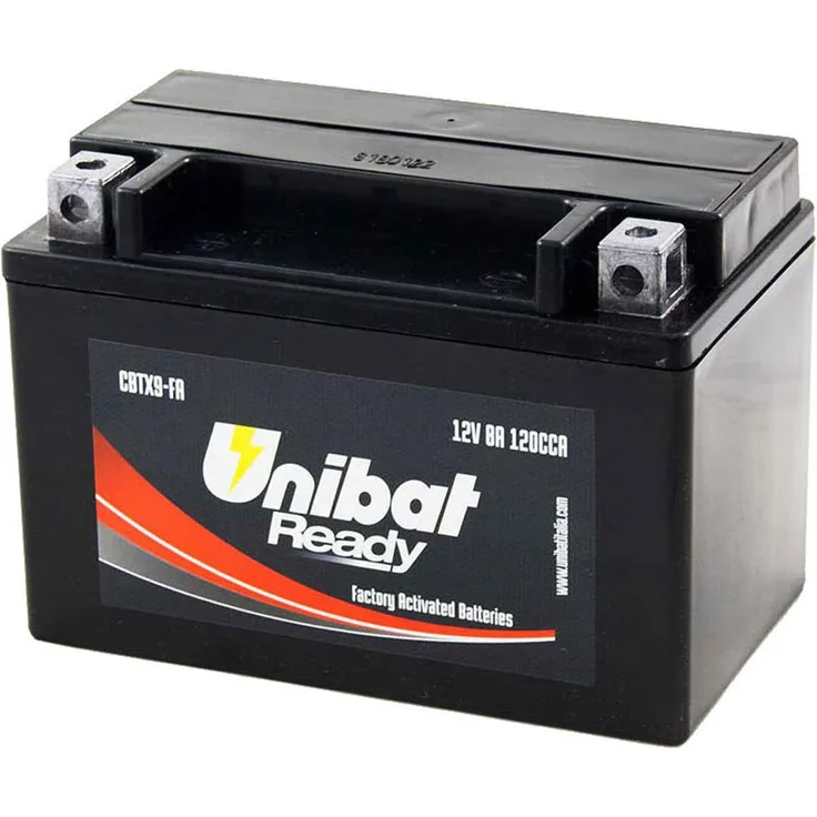 Unibat CBTX9 FA, Blei-Kalzium-Batterie mit 120A Stromstärke und 8AH Kapazität, wartungsfrei, 12 Volt