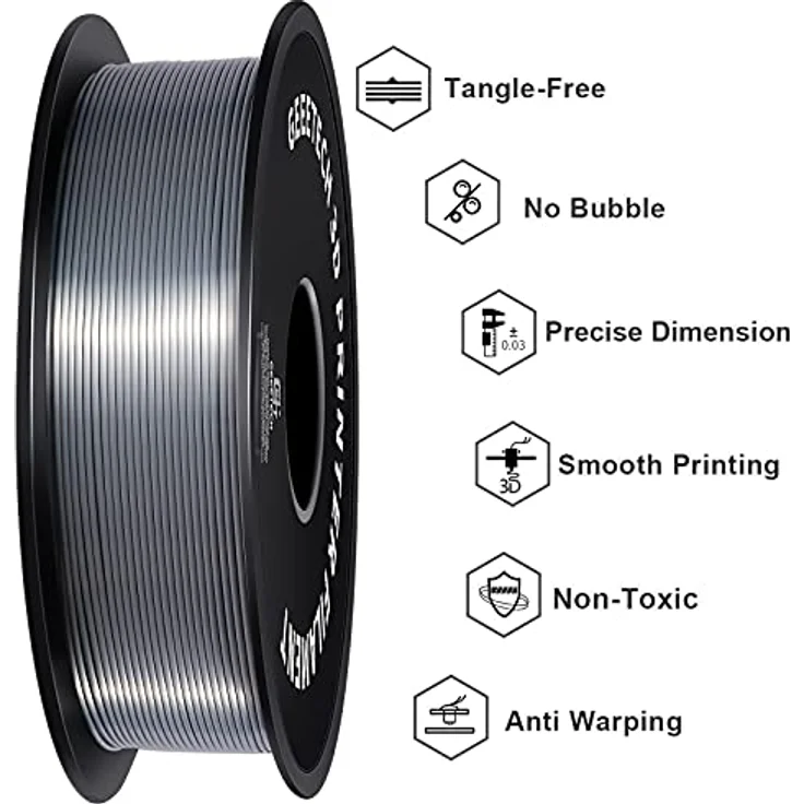 GEEETECH PLA Filament 1,75mm Silk Silber, 3D Drucker Filament, 1KG Spule – Bild 3